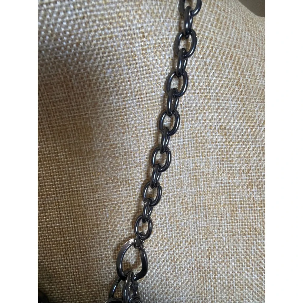 Gunmetal‎ Chunky Chain Bib Statement Necklace Black Gold Faceted Bead Cluster